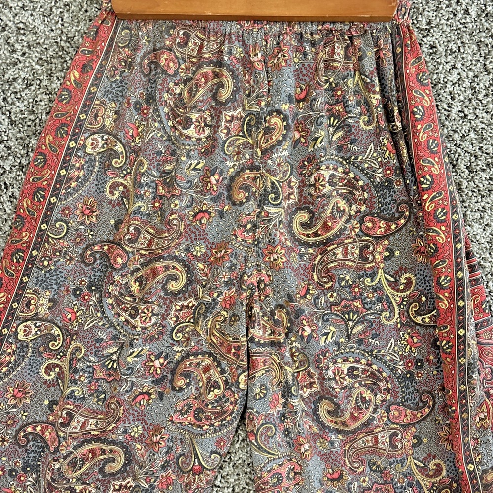 Cienna Pants Women S Silk Poly Blend Gold Red Floral Paisley Wide Leg Pants Boho - Picture 9 of 16